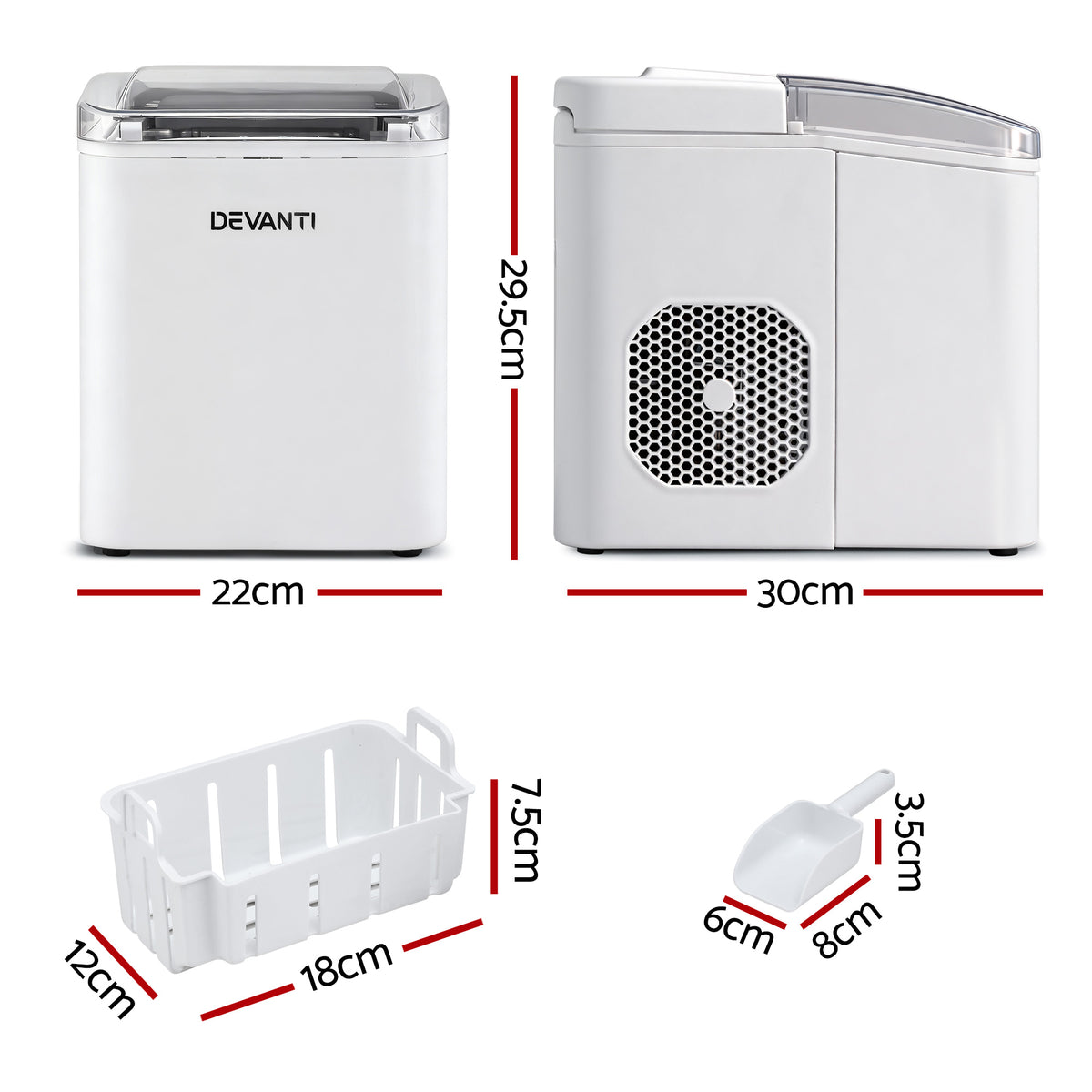 Countertop Ice Maker | 12kg | Self Cleaning | 1.2L | White
