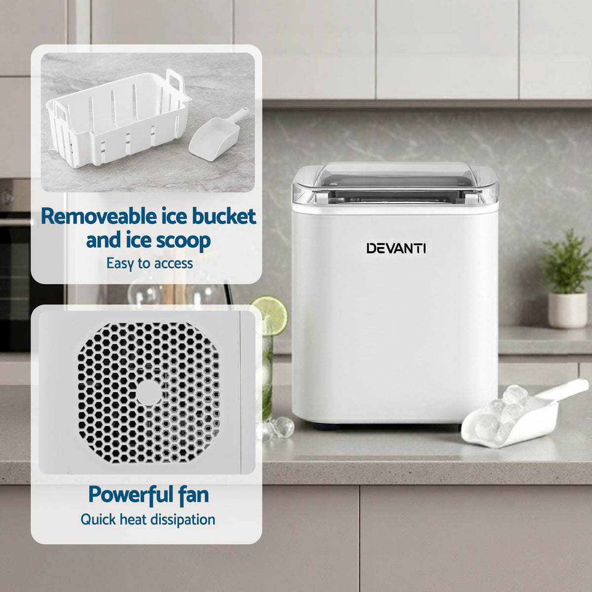 Countertop Ice Maker | 12kg | Self Cleaning | 1.2L | White