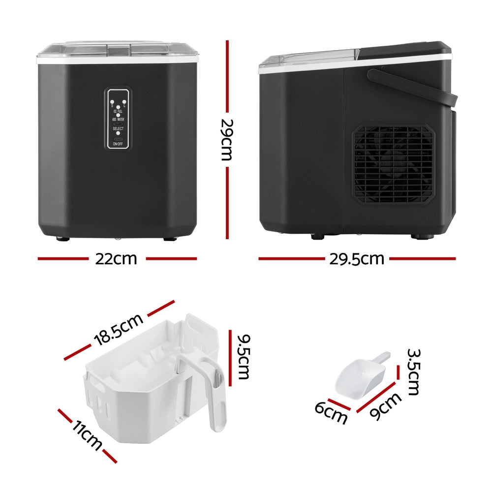 12kg Ice Maker Machine | 1.3L | Scoop Holder | Black | Efficient Ice Production