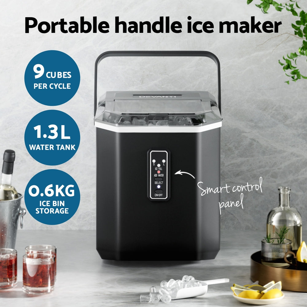 12kg Ice Maker Machine | 1.3L | Scoop Holder | Black | Efficient Ice Production