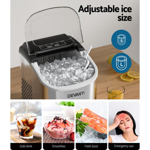 Devanti 12kg Ice Maker Machine | Self Cleaning | Silver