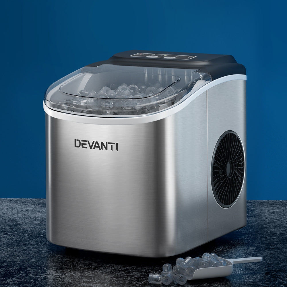 Devanti 12kg Ice Maker Machine | Self Cleaning | Silver