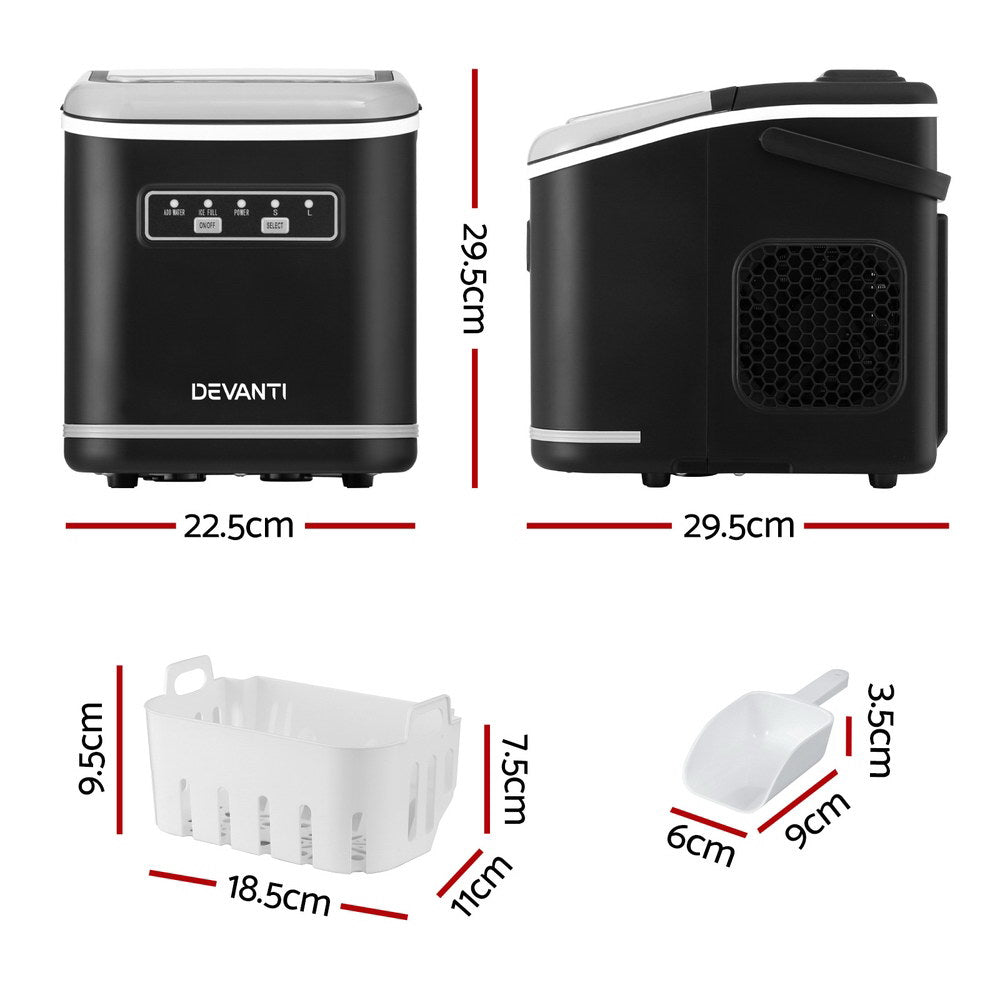 Devanti Ice Maker | Portable | 12kg | Self-Cleaning | Countertop | Black