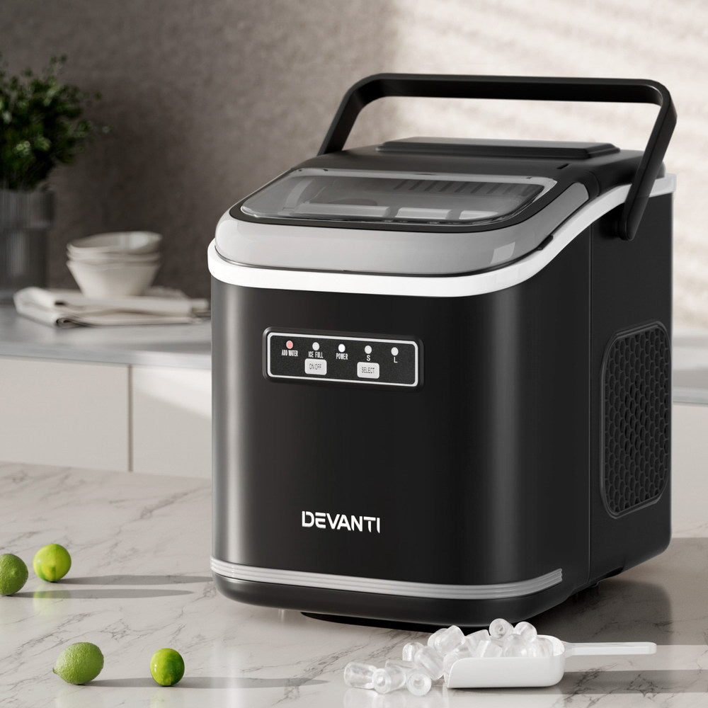 Devanti Ice Maker | Portable | 12kg | Self-Cleaning | Countertop | Black