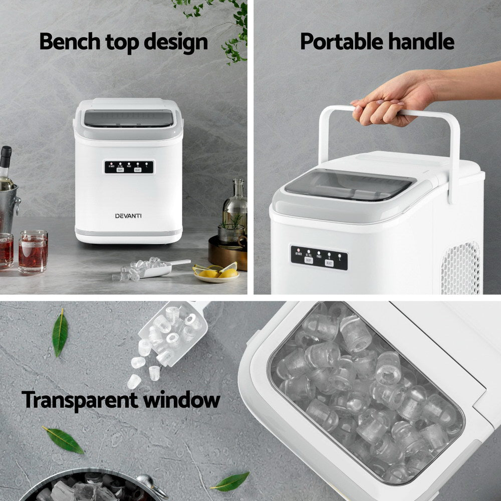 Devanti Ice Maker | Portable | 12kg | Self-Cleaning | Countertop | White