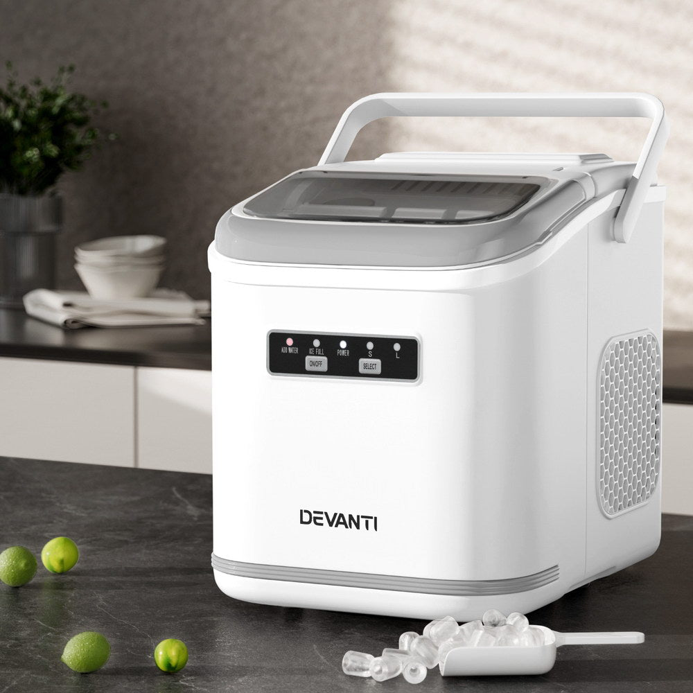 Devanti Ice Maker | Portable | 12kg | Self-Cleaning | Countertop | White