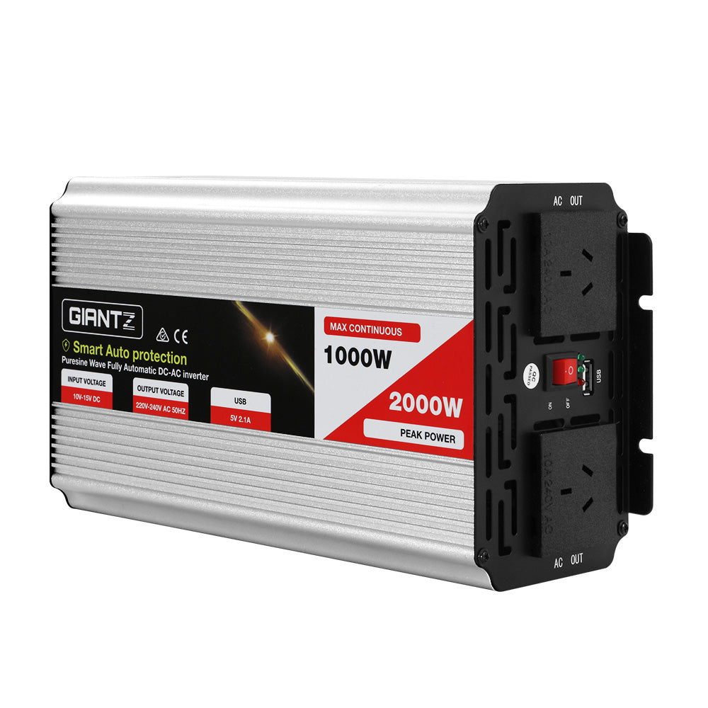 Giantz Power Inverter | 1000W or 2000W | Pure Sine Wave | 12V-240V | Camping | Boat | Caravan