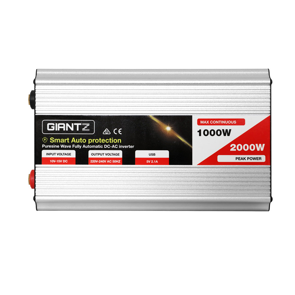 Giantz Power Inverter | 1000W or 2000W | Pure Sine Wave | 12V-240V | Camping | Boat | Caravan