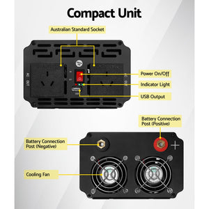 Giantz Power Inverter | 1000W or 2000W | Pure Sine Wave | 12V-240V | Camping | Boat | Caravan