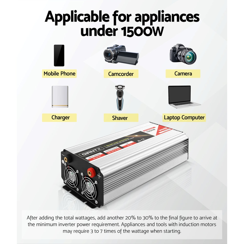 Giantz 1500W Pure Sine Wave DC-AC Power Inverter