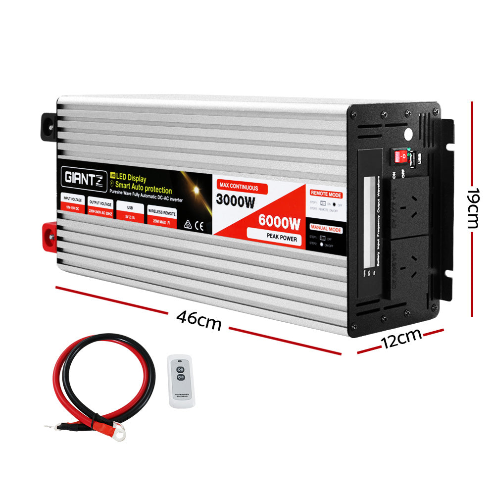 Giantz Power Inverter | 3000W or 6000W | Pure Sine Wave | 12V-240V | Camping | Boat | Caravan