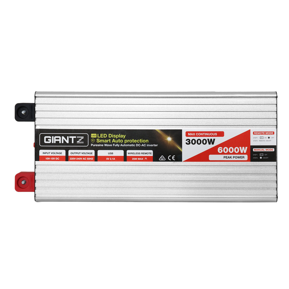 Giantz Power Inverter | 3000W or 6000W | Pure Sine Wave | 12V-240V | Camping | Boat | Caravan