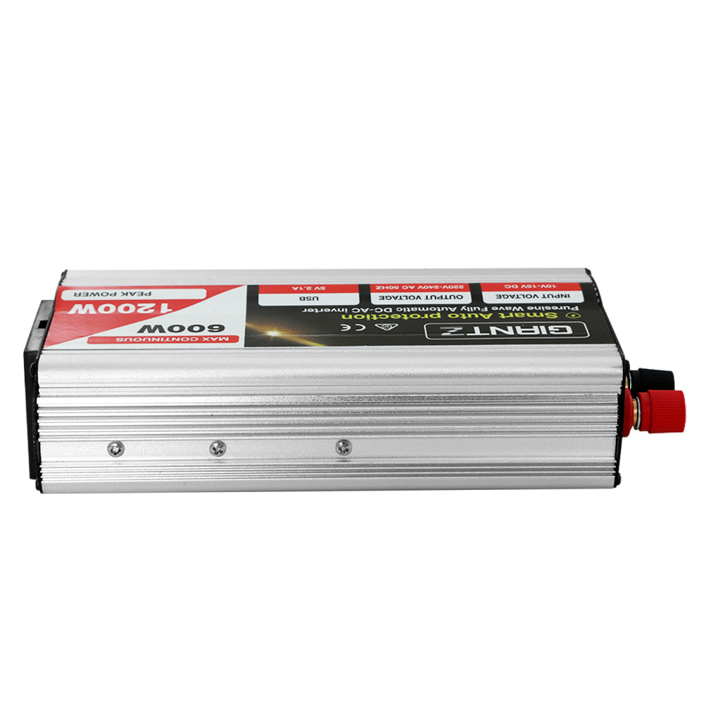 Giantz Power Inverter | 600W/1200W | 12V to 240V | Pure Sine Wave | Camping | Car | Boat