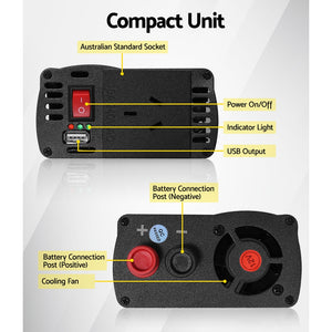 Giantz Power Inverter | 600W/1200W | 12V to 240V | Pure Sine Wave | Camping | Car | Boat