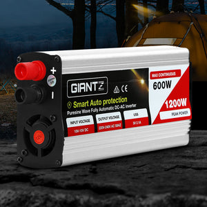 Giantz Power Inverter | 600W/1200W | 12V to 240V | Pure Sine Wave | Camping | Car | Boat