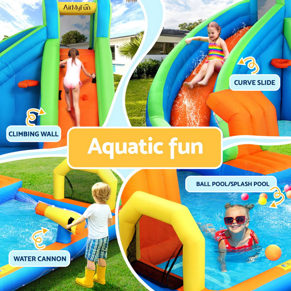 AirMyFun Kids Inflatable Water Slide | Splash Park with Cannon & Castle | 427x374cm