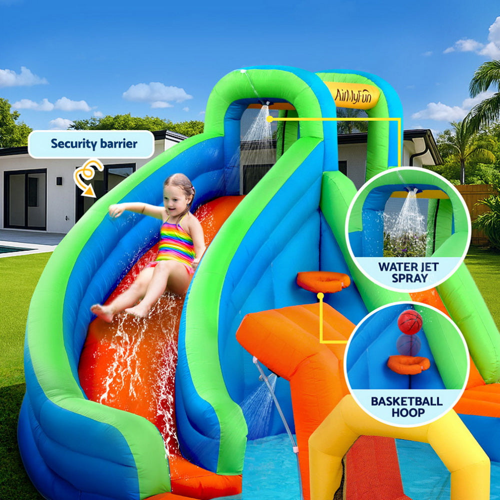 AirMyFun Kids Inflatable Water Slide | Splash Park with Cannon & Castle | 427x374cm