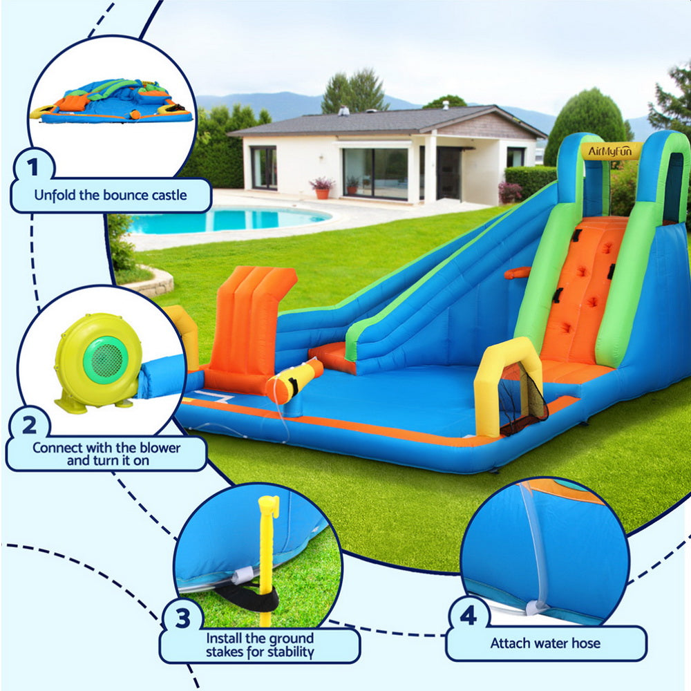 AirMyFun Kids Inflatable Water Slide | Splash Park with Cannon & Castle | 427x374cm