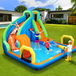 AirMyFun Kids Inflatable Water Slide | Splash Park with Cannon & Castle | 427x374cm