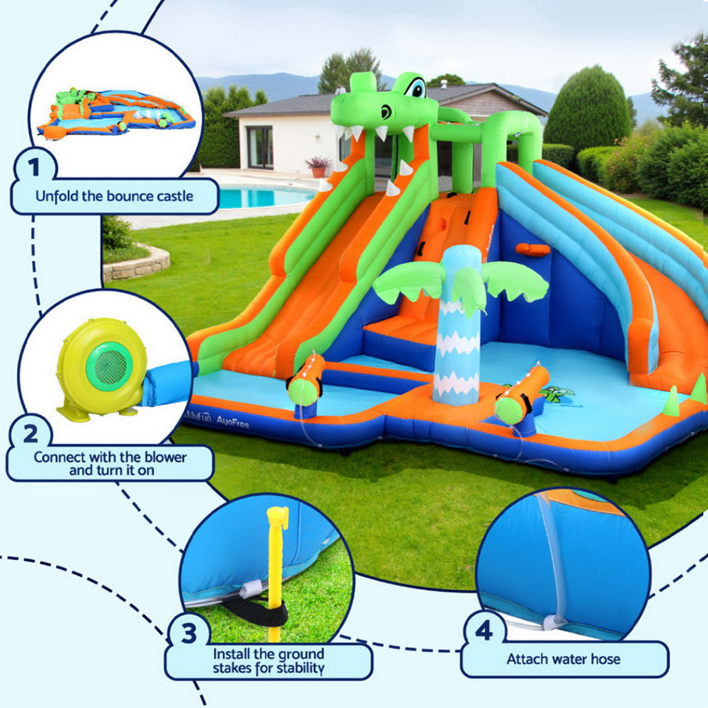 AirMyFun Kids Inflatable Water Park 465x430cm | Double Slide & Jumping Castle