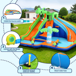 AirMyFun Kids Inflatable Water Park 465x430cm | Double Slide & Jumping Castle