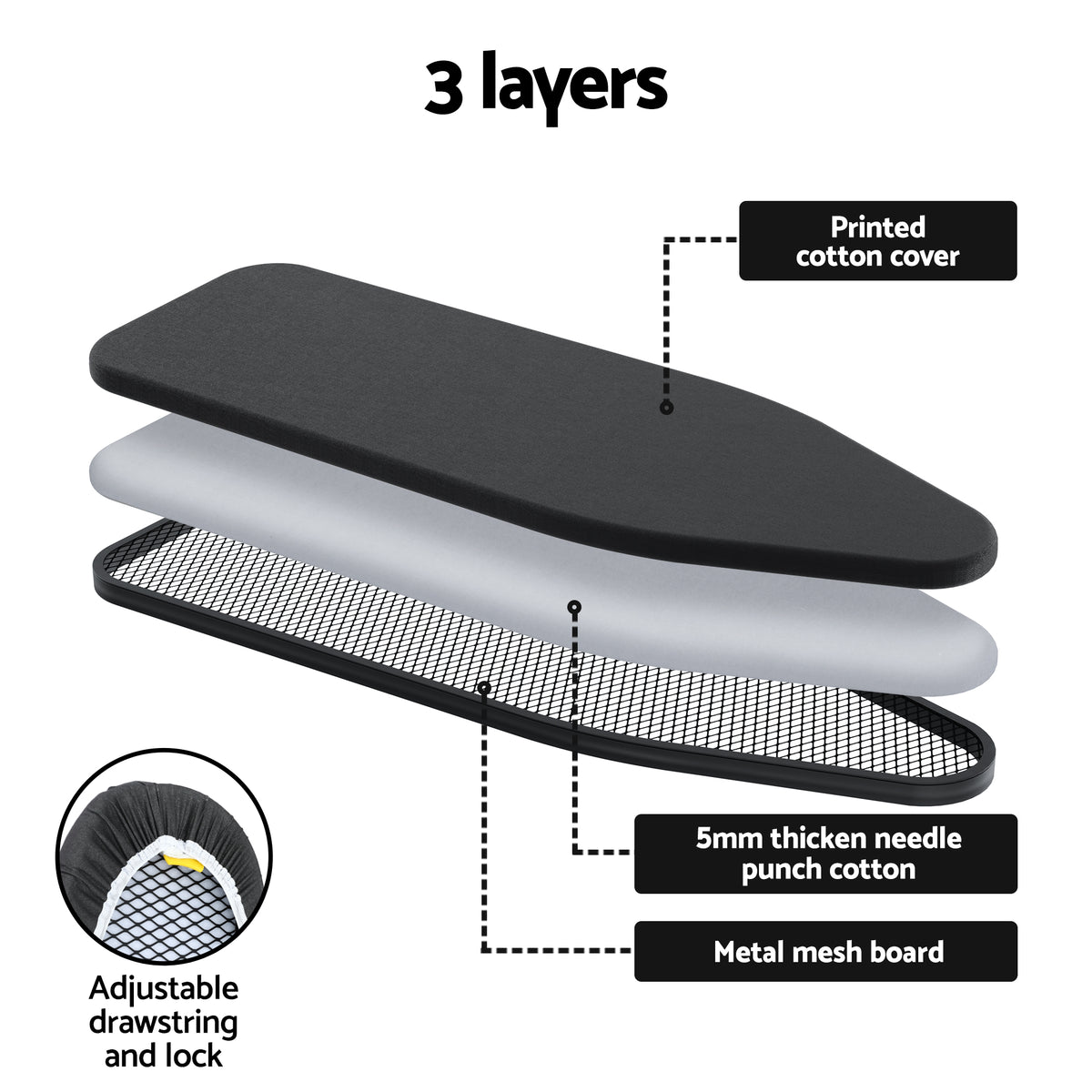 Artiss Ironing Board with Iron Rest with 3 Layers Extra Thick Cover Easy Storage