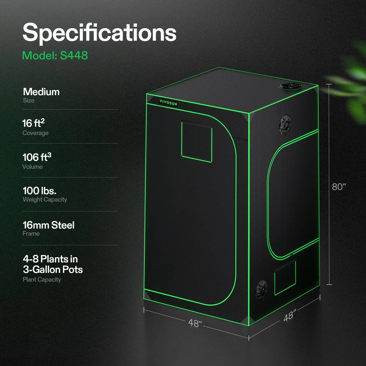 Indoor Grow Tent | 122cm x 122cm x 203cm | 600D Oxford | Lightproof Mylar Lined