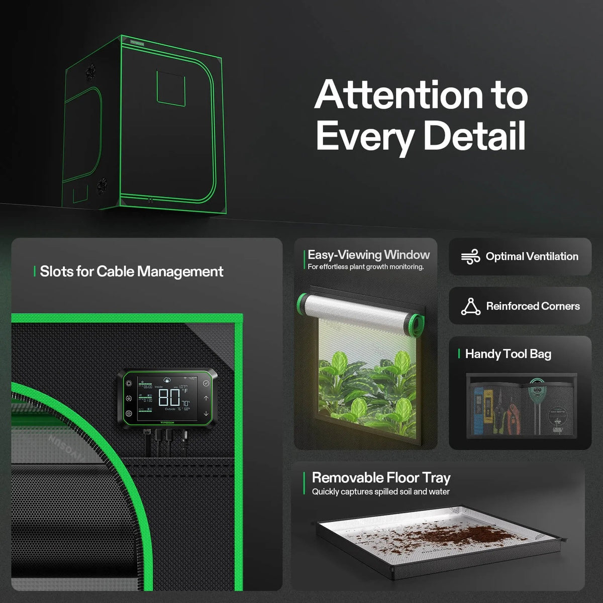 Indoor Grow Tent | 152cm x 152cm x 203cm | 600D Oxford | Lightproof Mylar Lined