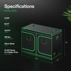 Indoor Grow Tent | 152cm x 305cm x 203cm | 600D Oxford | Lightproof Mylar Lined