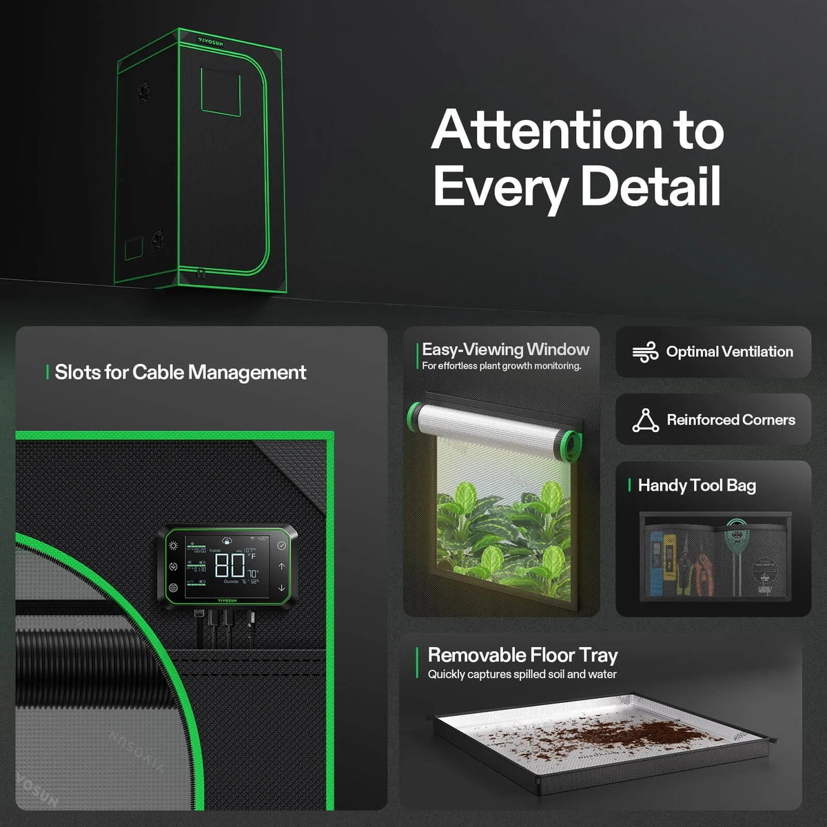 Indoor Grow Tent | 91cm x 91cm x 183cm | 600D Oxford | Lightproof Mylar Lined