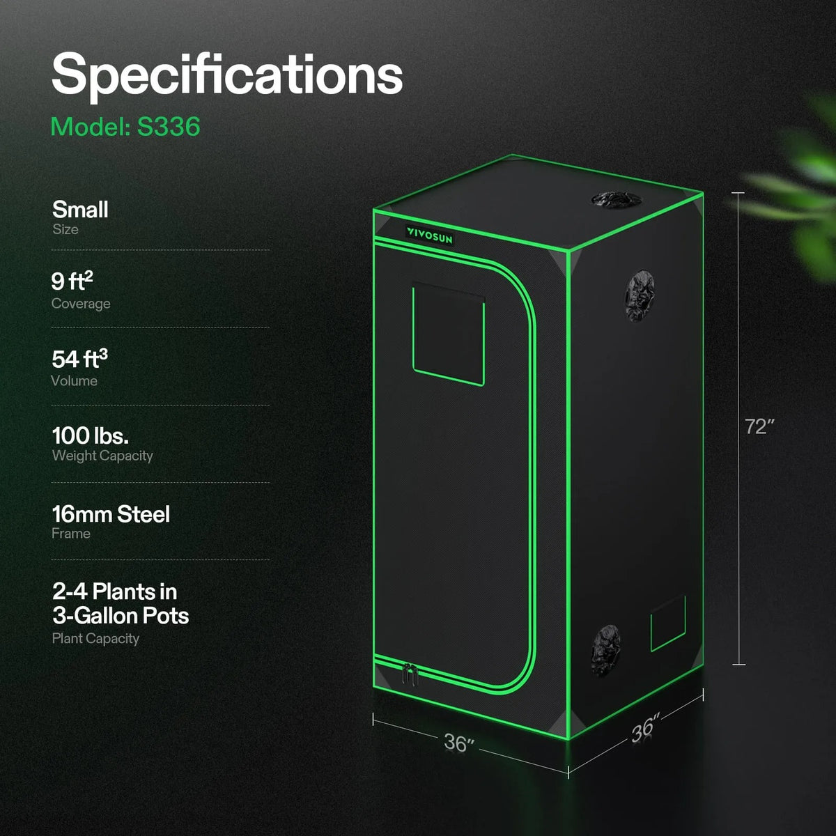 Indoor Grow Tent | 91cm x 91cm x 183cm | 600D Oxford | Lightproof Mylar Lined