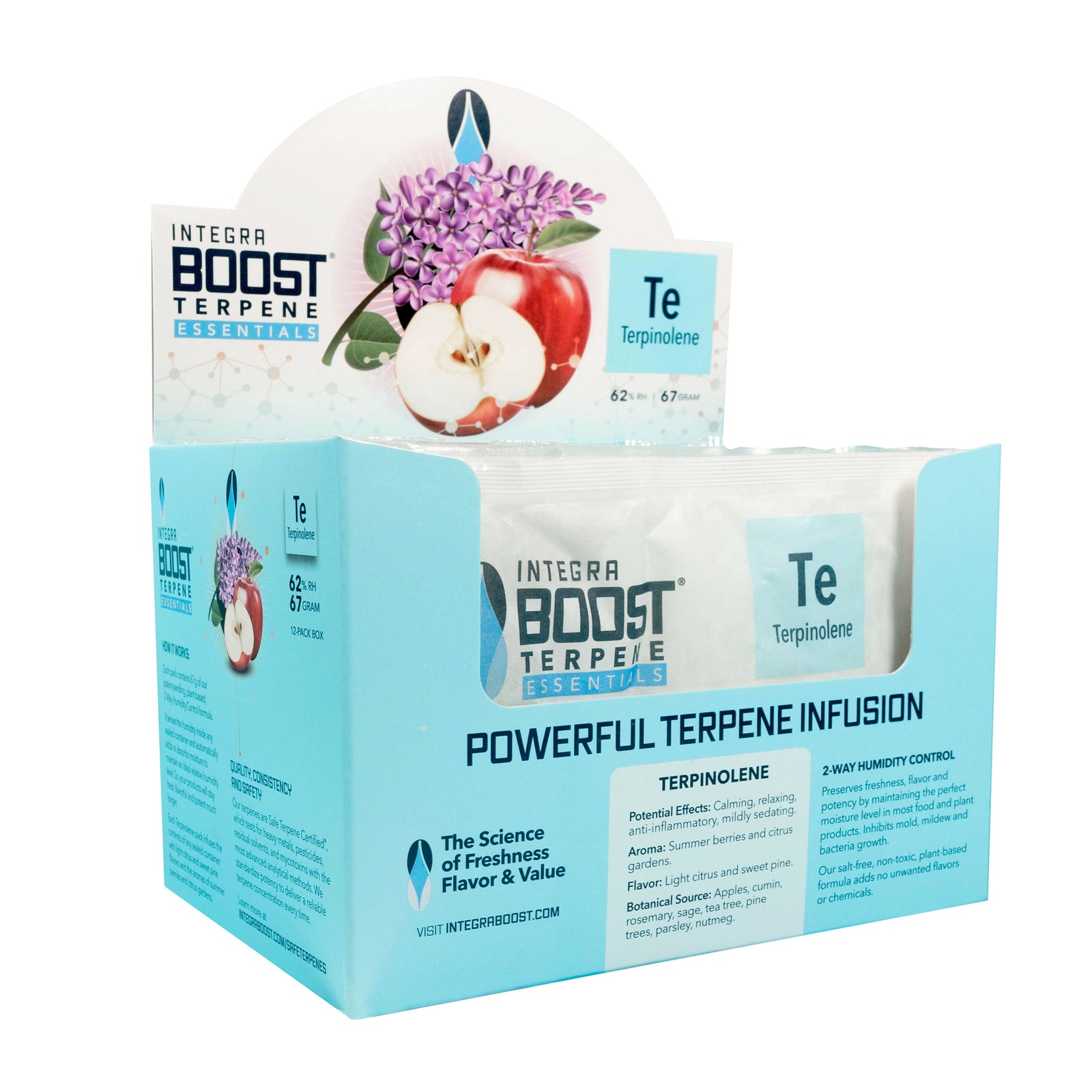 Integra BOOST® Terpene Essentials 67g | Terpinolene | 62% RH | Box of 12 | 2-Way Humidity Control + Terpene Infusion