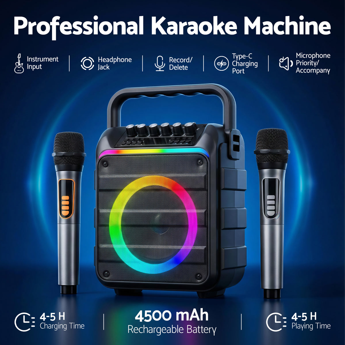 Portable Karaoke Machine | 2 Wireless Microphones | Bluetooth 5.3