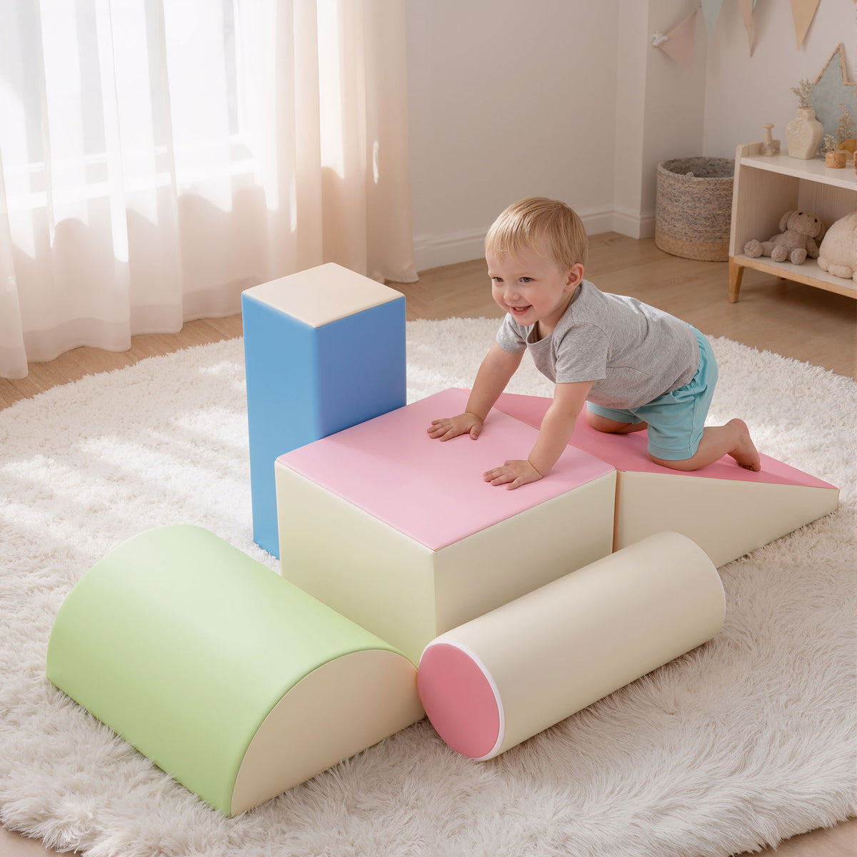 Kids Foam Climbing Blocks 5pc | Soft Indoor Toddler Playset | Rocker
