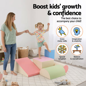 Kids Foam Climbing Blocks 5pc | Soft Indoor Toddler Playset | Rocker