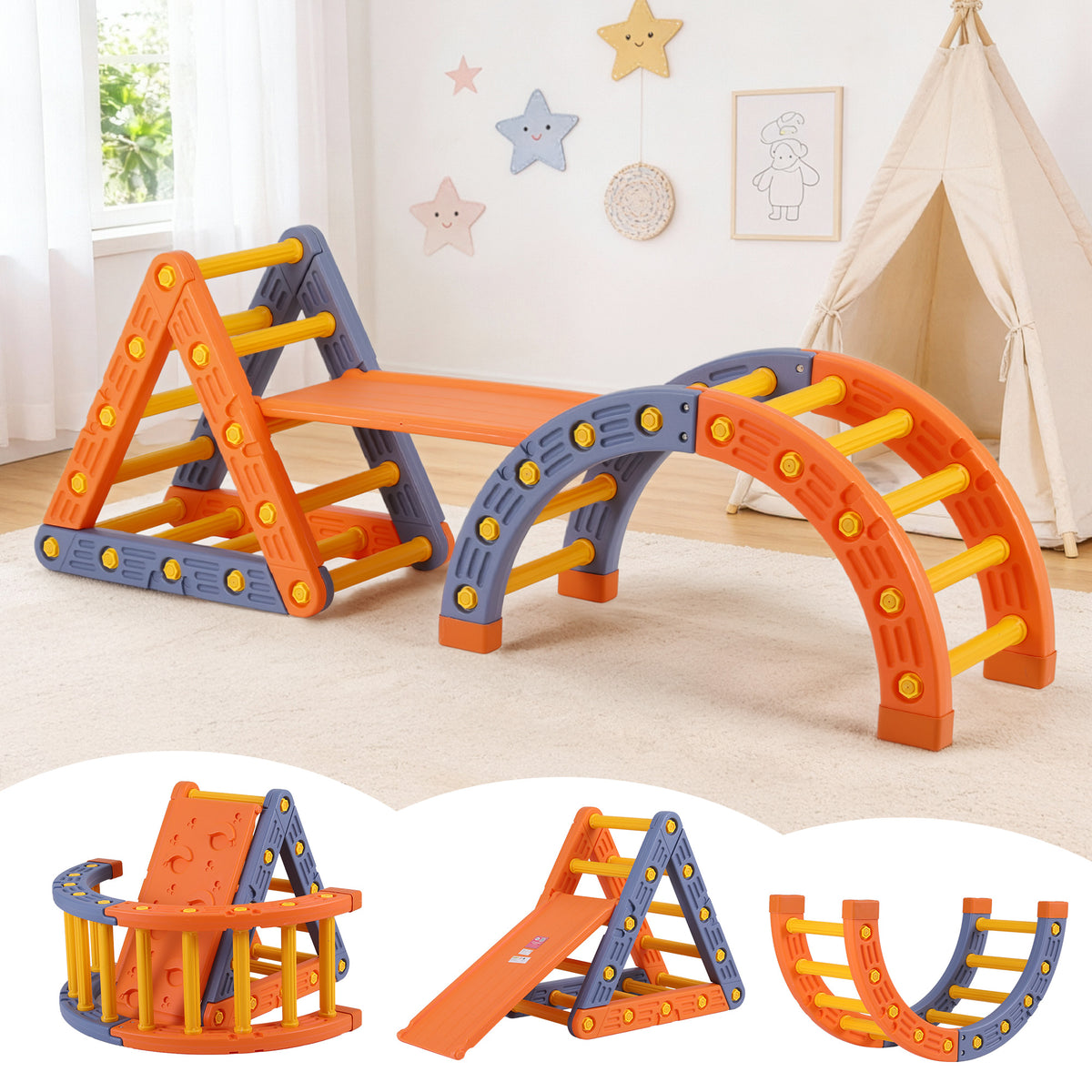 Pikler Triangle + Arch Set | Slide Included | Indoor/Outdoor Climber