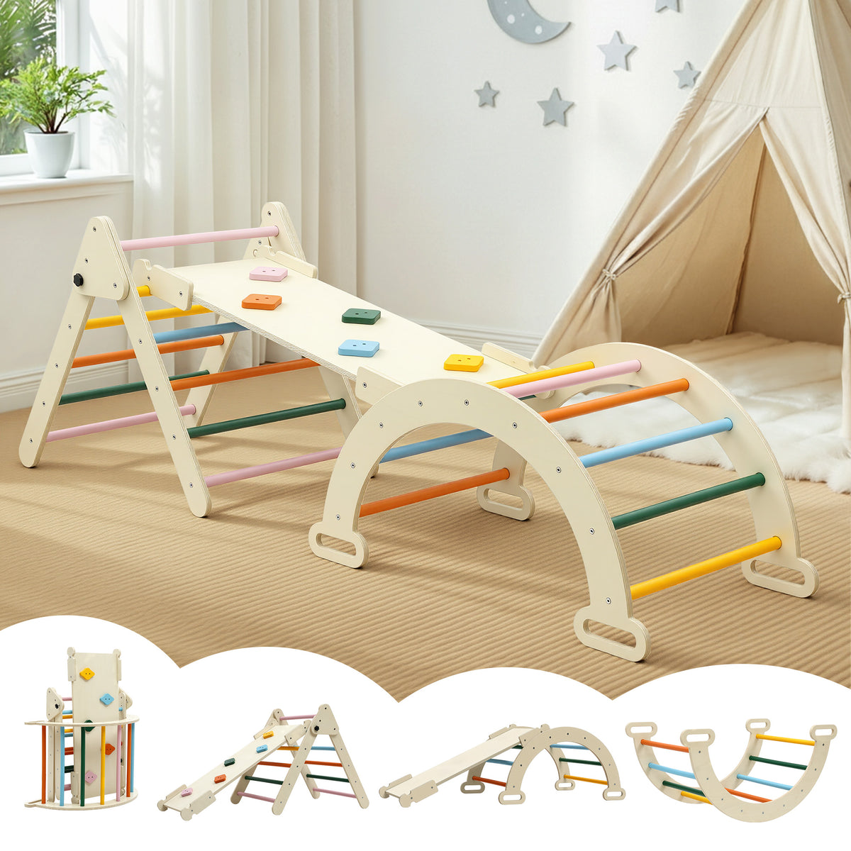 Kids Triangle Climbing Set | Slide & Arch | Indoor Outdoor Toddler Play