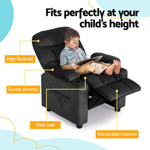 Recliner Chair | Black Velvet | Sofa Lounge Couch | Children's Armchair