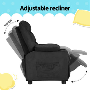 Recliner Chair | Black Velvet | Sofa Lounge Couch | Children's Armchair