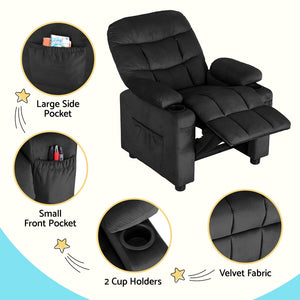 Recliner Chair | Black Velvet | Sofa Lounge Couch | Children's Armchair