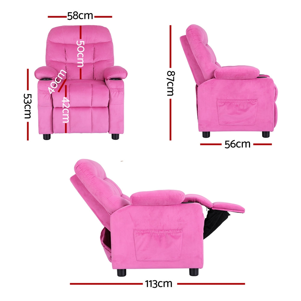 Recliner Chair | Pink Velvet | Sofa Lounge Couch | Children's Armchair