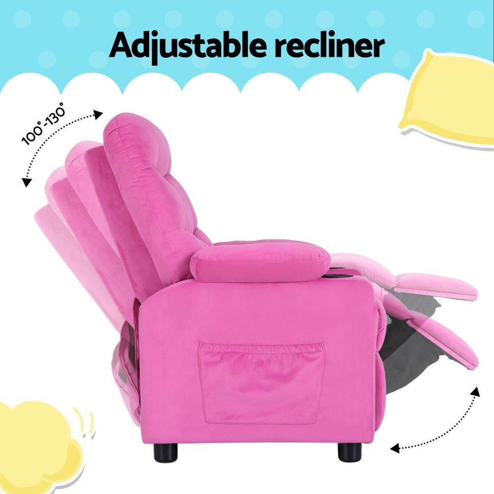 Recliner Chair | Pink Velvet | Sofa Lounge Couch | Children's Armchair