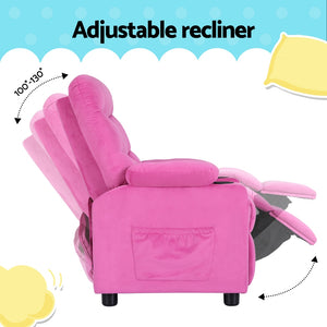 Recliner Chair | Pink Velvet | Sofa Lounge Couch | Children's Armchair