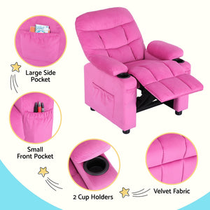 Recliner Chair | Pink Velvet | Sofa Lounge Couch | Children's Armchair