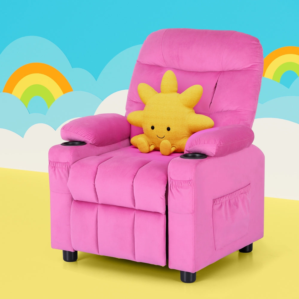 Recliner Chair | Pink Velvet | Sofa Lounge Couch | Children's Armchair