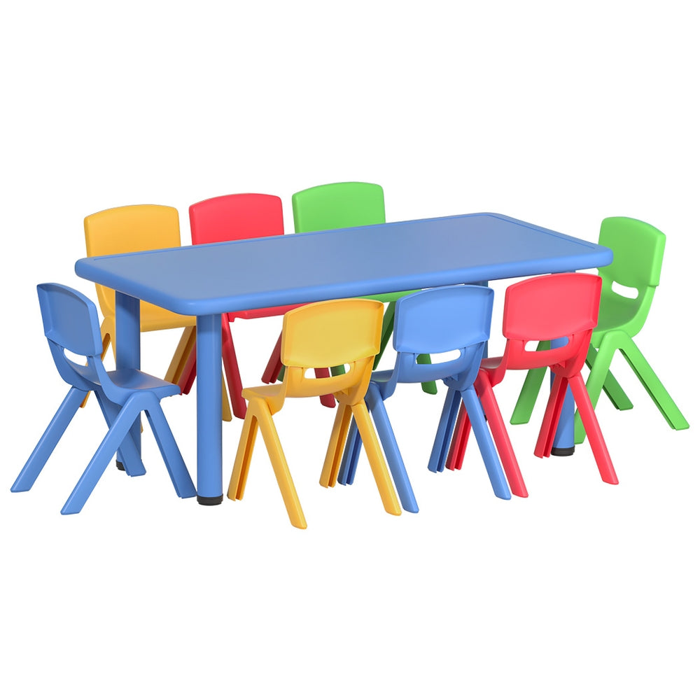 Study Desk Set | 9PCS Table and Chairs | Plastic Furniture | 8 Chairs