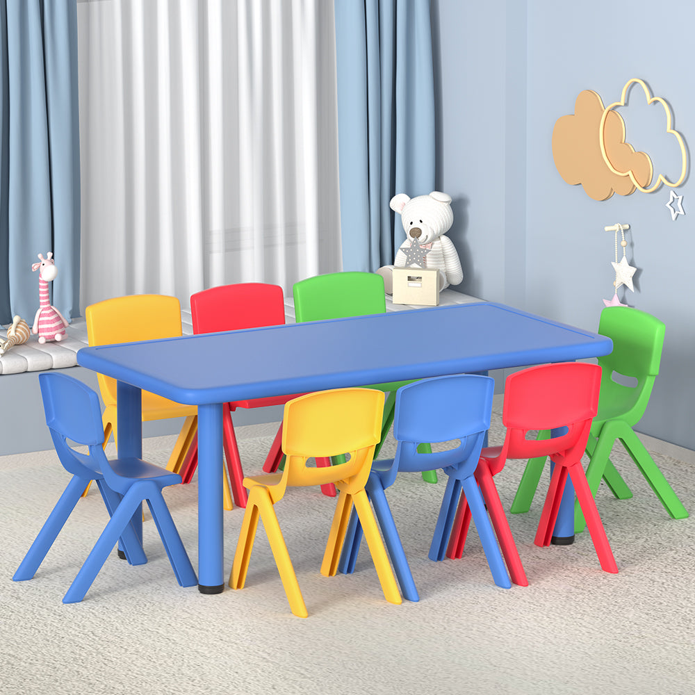 Study Desk Set | 9PCS Table and Chairs | Plastic Furniture | 8 Chairs