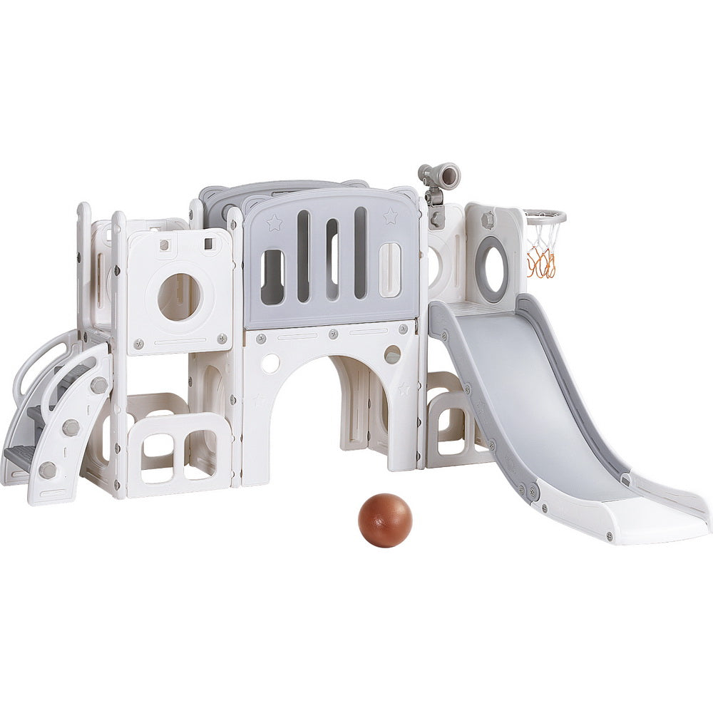 Keezi Kids Outdoor Playset | Slide Swing Ball Hoop Rings Football Toys