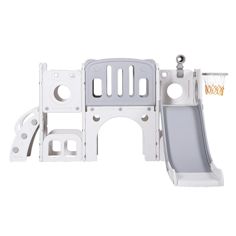 Keezi Kids Outdoor Playset | Slide Swing Ball Hoop Rings Football Toys