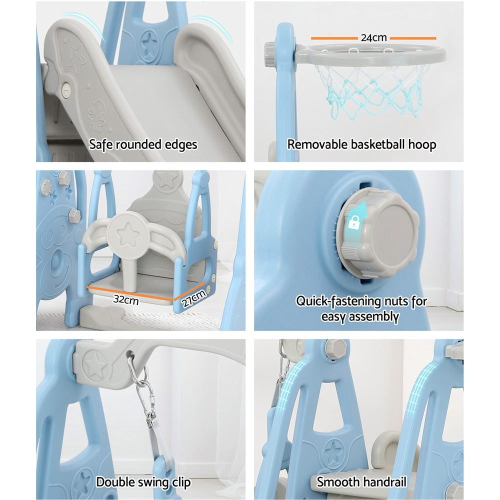 Slide Swing Set | Basketball Hoop | Outdoor Playground Toy | 170cm Blue